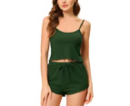 Cheibear Pajama Sleeveless Crop Tank Tops And Shorts Strtechy 2pcs Lounge Set Dark Green