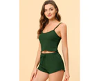 Cheibear Pajama Sleeveless Crop Tank Tops And Shorts Strtechy 2pcs Lounge Set Dark Green