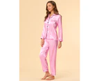 Cheibear Pajama Sets Sleepwear Button Down Night Suit Lounge Sets Pink