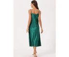 Cheibear Satin Pajama Nightdress Nightshirt Sleepwear V-neck Lounge Nightgown Dark Green