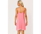 Cheibear Pajama V Neck Lace Nightdress Stretchy Lounge Dress Pink