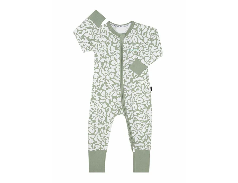 Unisex Baby & Toddler 3 x Bonds Baby 2-Way Zip Wondersuit Coverall Olive Floral Cotton/Elastane - Multi
