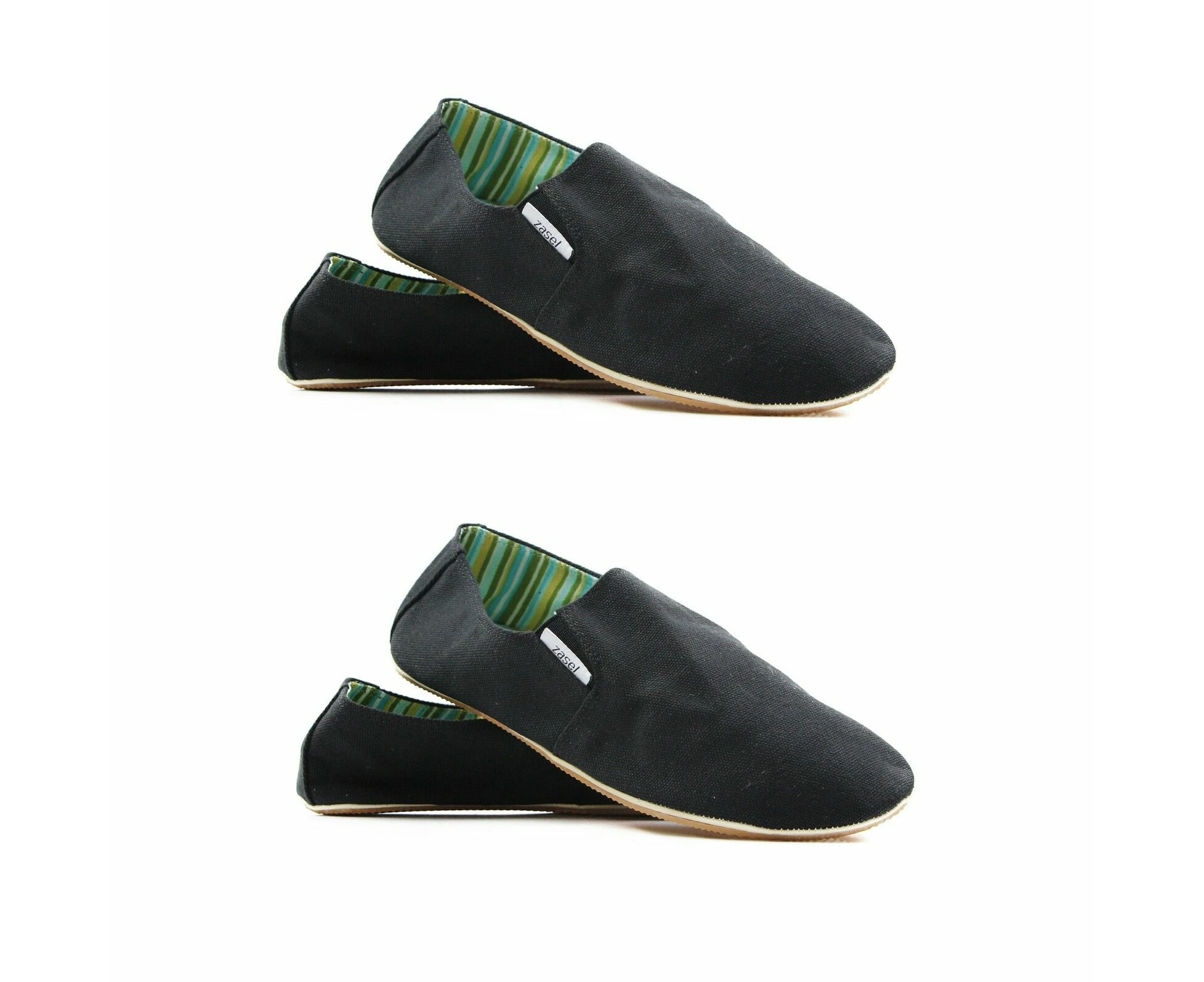 2 Pairs X Mens Zasel Canvas Slip On Black Casual Flats Shoes Cotton - Black