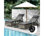 Livsip 2x Wheeled Sun Lounger Day Bed W/ Table Outdoor Setting Patio Furniture