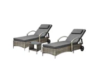 Livsip 2x Wheeled Sun Lounger Day Bed W/ Table Outdoor Setting Patio Furniture