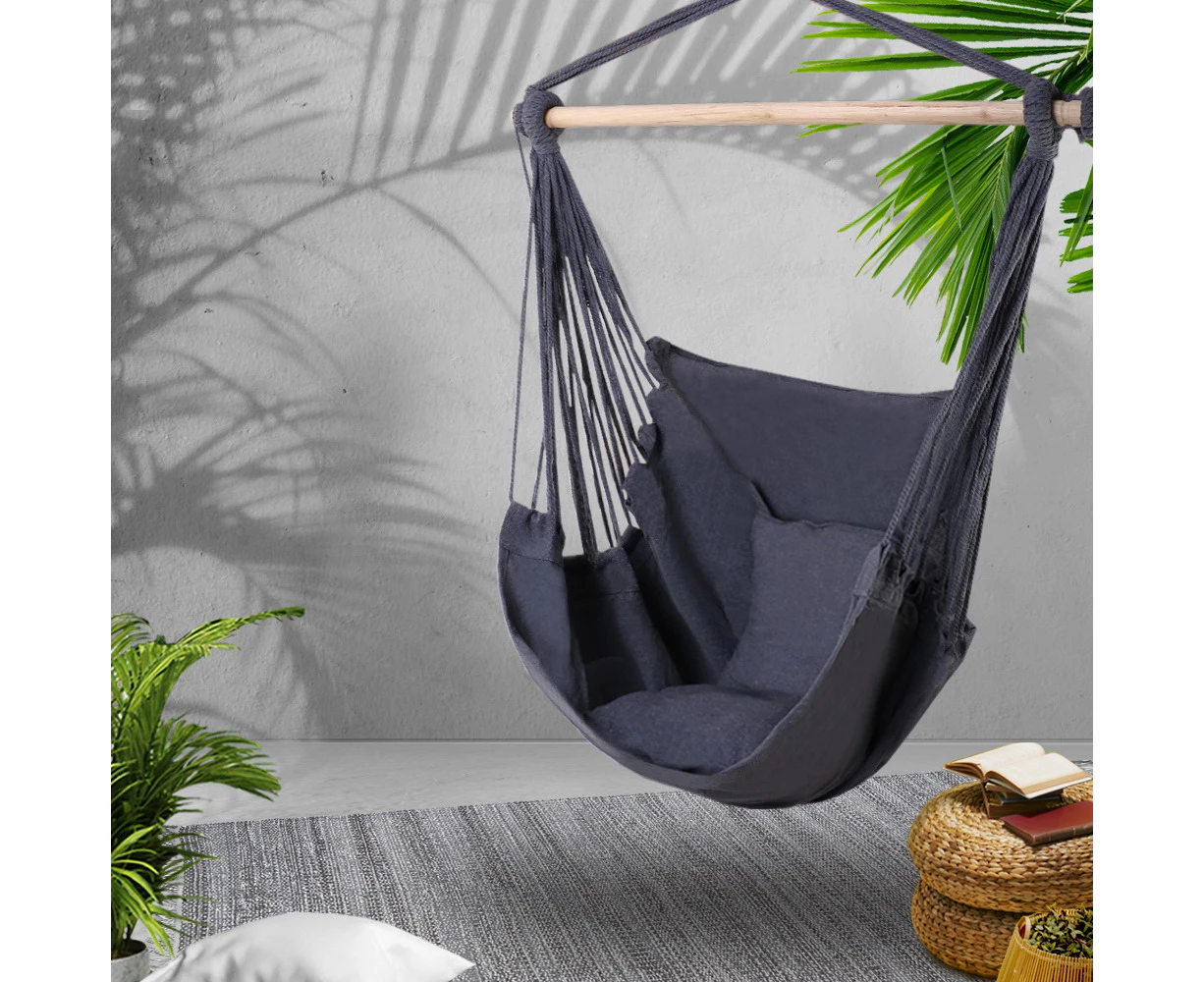 Gardeon Hammock Chair Outdoor Camping Hanging Hammocks Cushion Pillow Grey