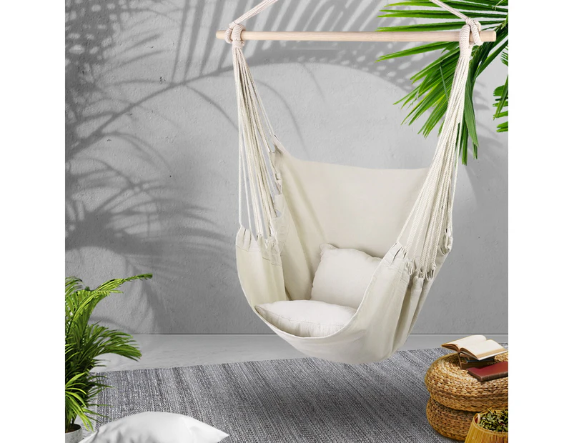 Gardeon Outdoor Hammock Chair with Pillow Hanging Indoor Hammocks Camping Cream