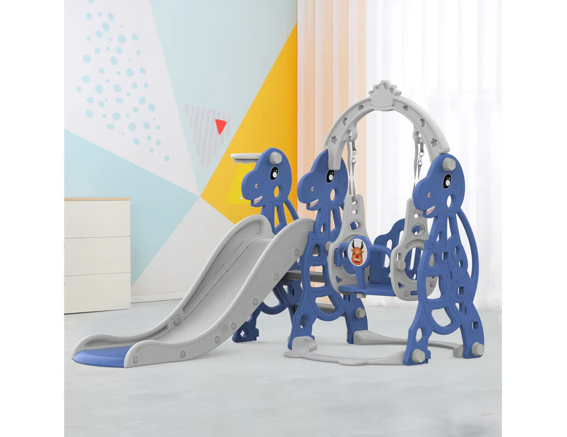 Ufurniture Kids Slide and Swing Set 4 in-1 Toddler Slide Swing Basketball Hoop Indoor Outdoor Playground Blue