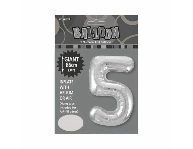 34 Silver Number 5 Foil Balloon