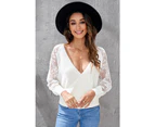 Azura Exchange V Neck Surplice Sweater with Lace Sleeves - White