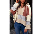 Azura Exchange Color Block V-Neck Long Sleeve Sweater - Khaki