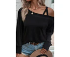 Azura Exchange One Shoulder Long Sleeve Shift Blouse - Black