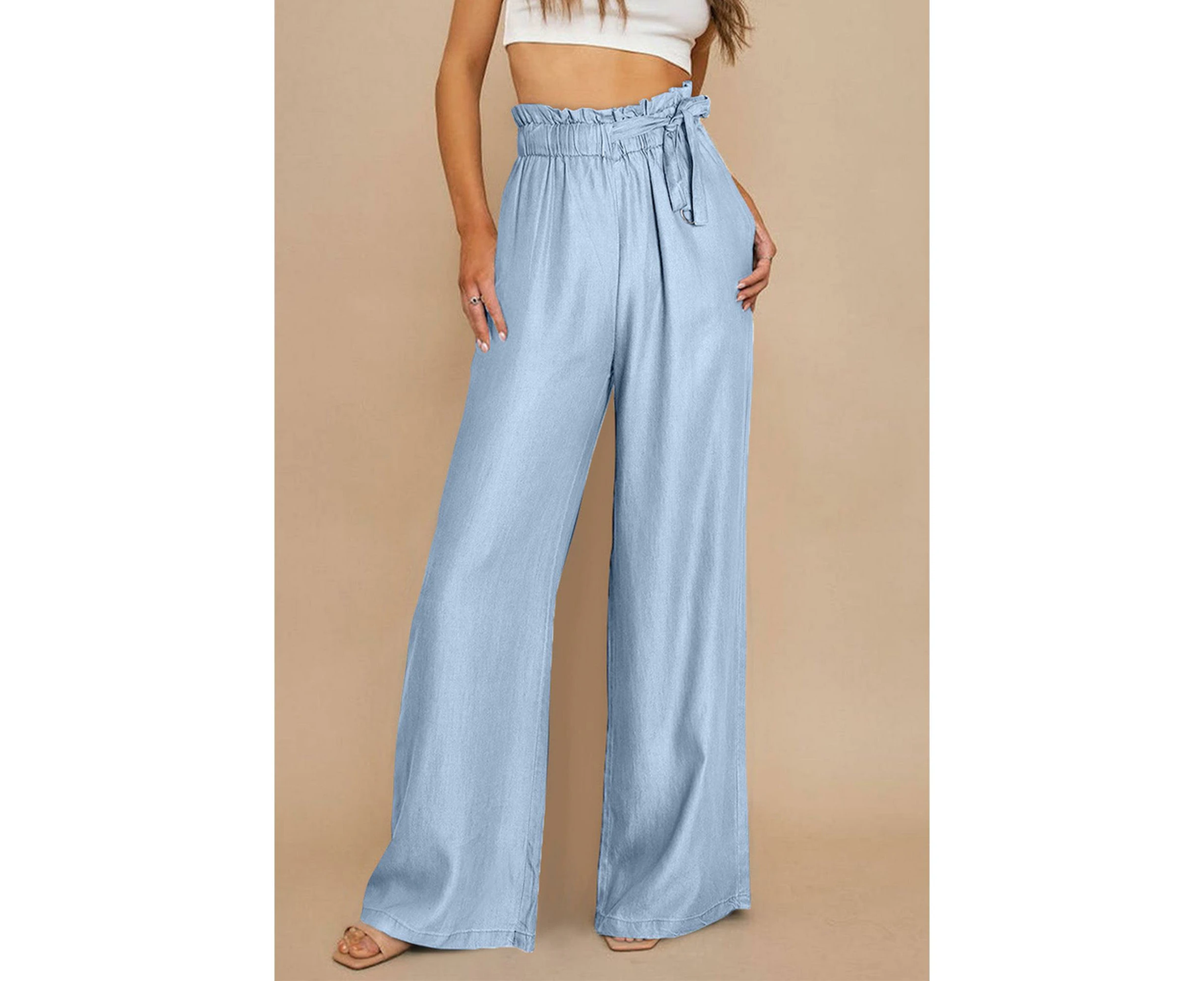 Azura Exchange High Waist Wide Leg Tencel Jeans - Sky Blue