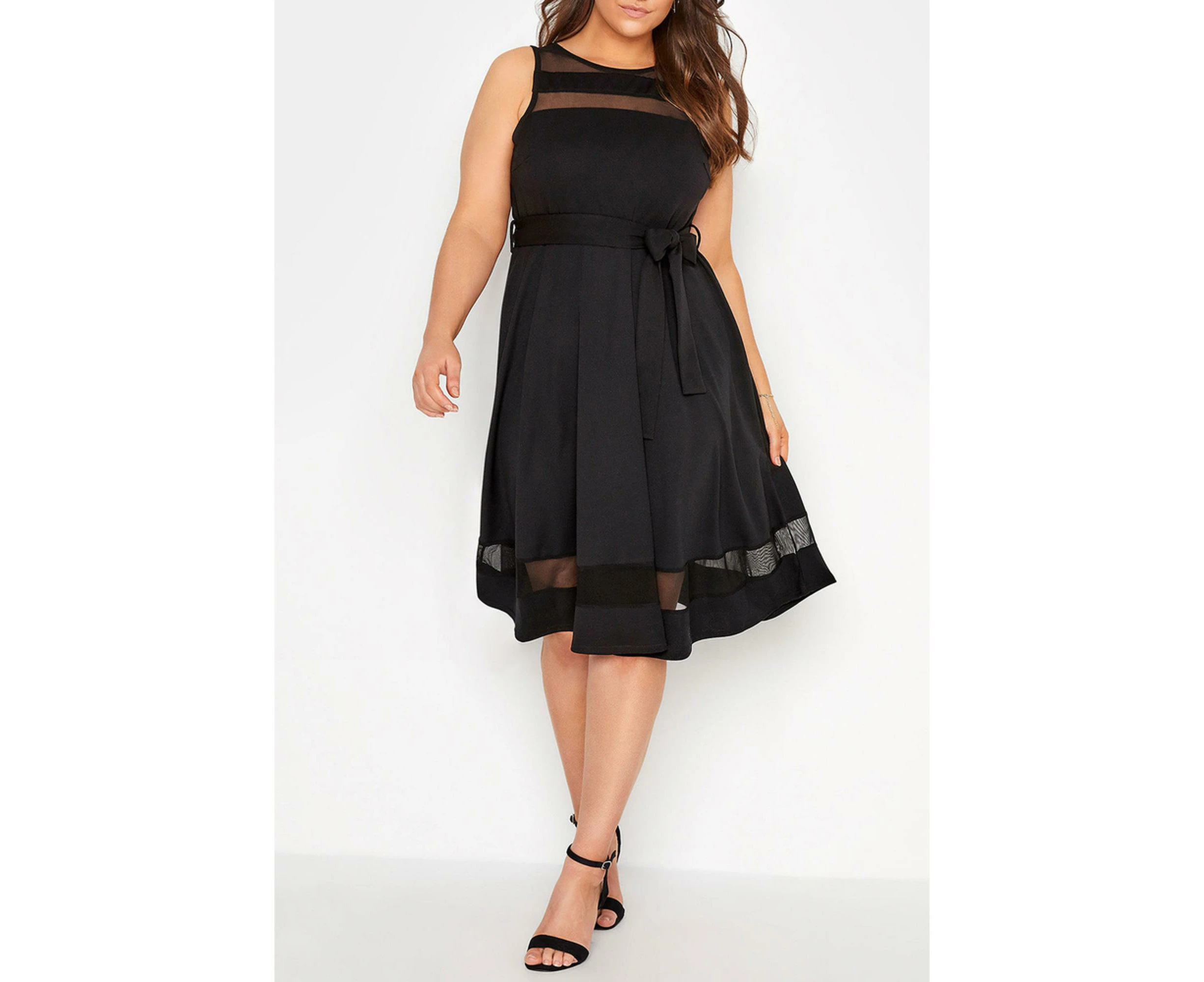 Azura Exchange Mesh Panel Skater Dress - Black