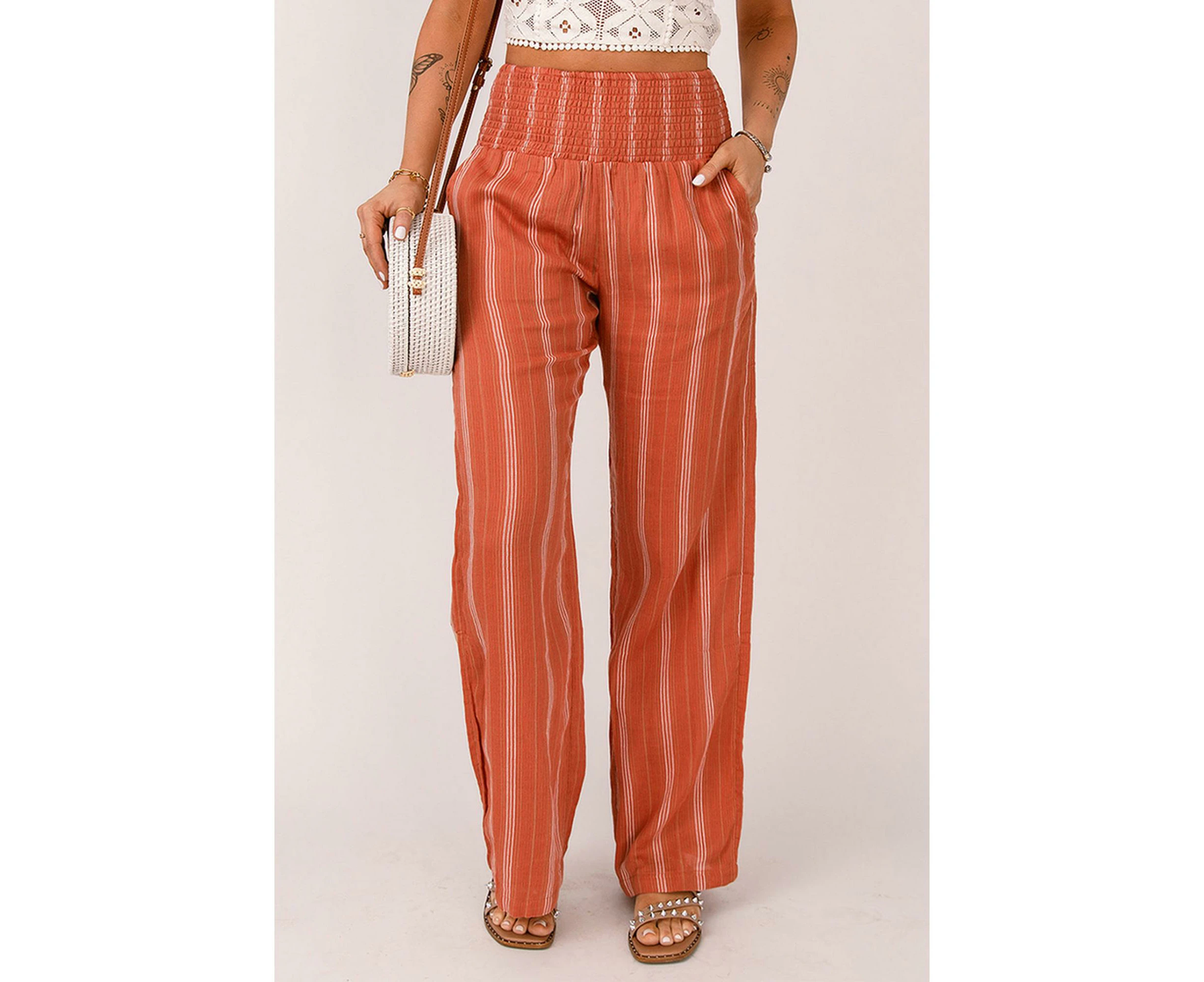 Azura Exchange High Waist Straight Leg Pants - Orange