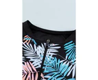 Azura Exchange Leaves Print Zip-up Long Sleeve Rash Guard Swimwear - Sky Blue