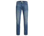Worn Out Effect Blue Jeans with Zip and Button Fastening - Blue