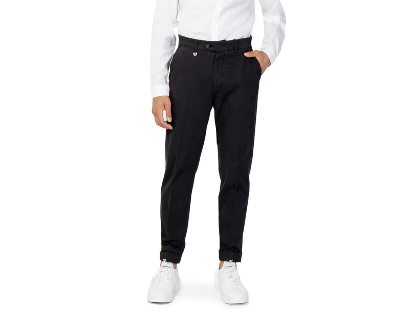 Black Plain Trousers with Zip and Button Fastening - Black