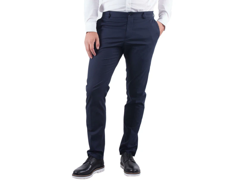 Mens Blue Trousers with Zip and Button Fastening - Blue