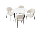 Oikiture 110cm Round Dining Table with 4PCS Dining Chairs Accent Sherpa White