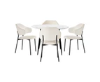 Oikiture 110cm Round Dining Table with 4PCS Dining Chairs Accent Sherpa White