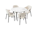 Oikiture 110cm Round Dining Table with 4PCS Dining Chairs Accent Sherpa White