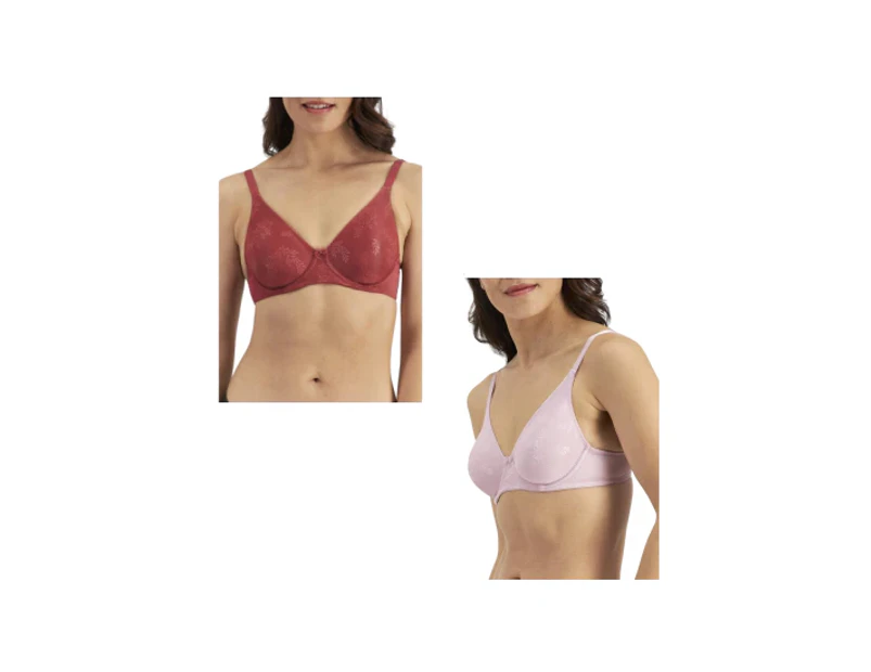 2 Pack X Berlei Womens Sweatergirl Bra - Pink / Red Nylon/Polyester - Red / Pink