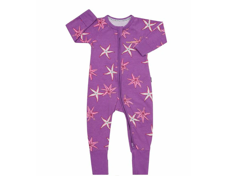 Unisex Baby & Toddler 2 x Bonds Wondersuit Baby 2-Way Zip Coverall Starfish Purple Cotton/Elastane - Purple