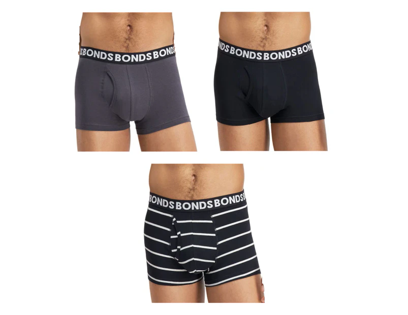 12 X Mens Bonds Everyday Trunks Underwear Black Stripe / Charcoal / Black Cotton - Multicoloured