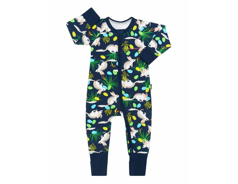 Unisex Baby & Toddler 3 x Bonds Wondersuit Baby 2-Way Zip Coverall Navy With Rabbit Cotton/Elastane - Navy