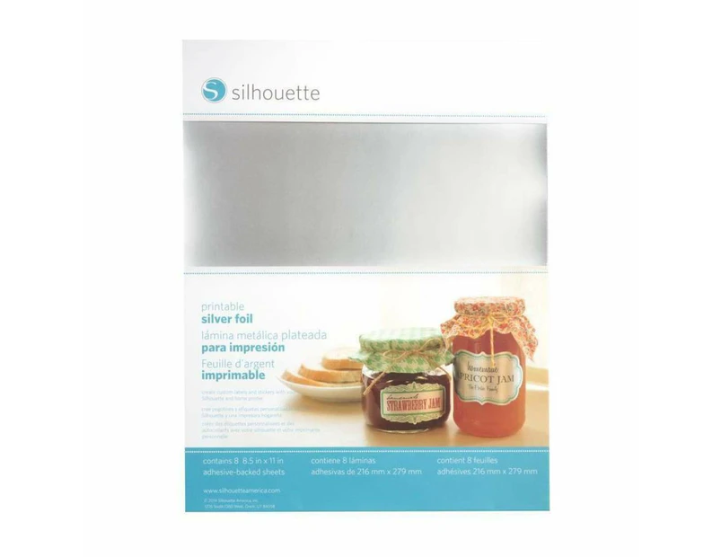 Silhouette Electronic Cutter - Printable Silver Foil Adhesive Sheets 8.5 X 11 Inch 8/Pk