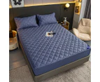 SOGA 2X Blue 138cm Wide Cross-Hatch Mattress Cover Thick Quilted Stretchable Bed Spread Sheet Protector with Pillow Covers