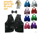 Mens SEQUIN VEST Dance Costume Party Coat Disco Accessory Sparkle Waistcoat - Silver