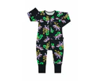 Unisex Baby & Toddler 2 x Bonds Baby 2-Way Zip Wondersuit Coverall Black Tropic T-Rex Cotton/Elastane - Black - Tropic T-Rex