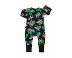 Unisex Baby & Toddler 2 x Bonds Baby 2-Way Zip Wondersuit Coverall Black Tropic T-Rex Cotton/Elastane - Black - Tropic T-Rex