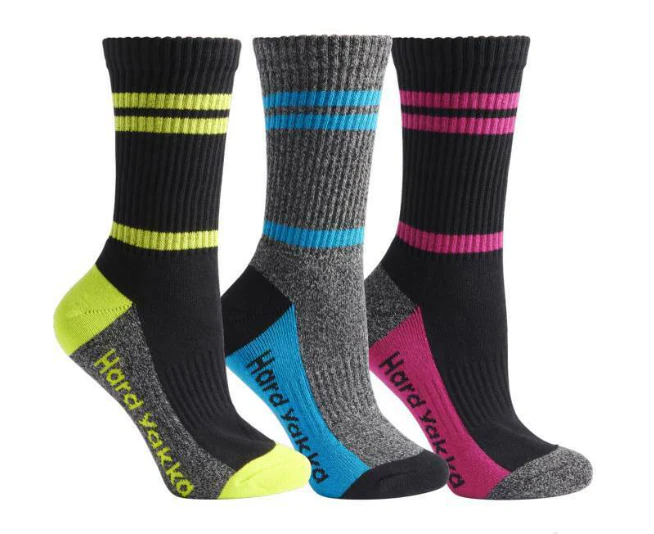 15 Pairs X Hard Yakka Womens Crew Work Socks Multi-Coloured Cotton/Polyester - Multi-coloured