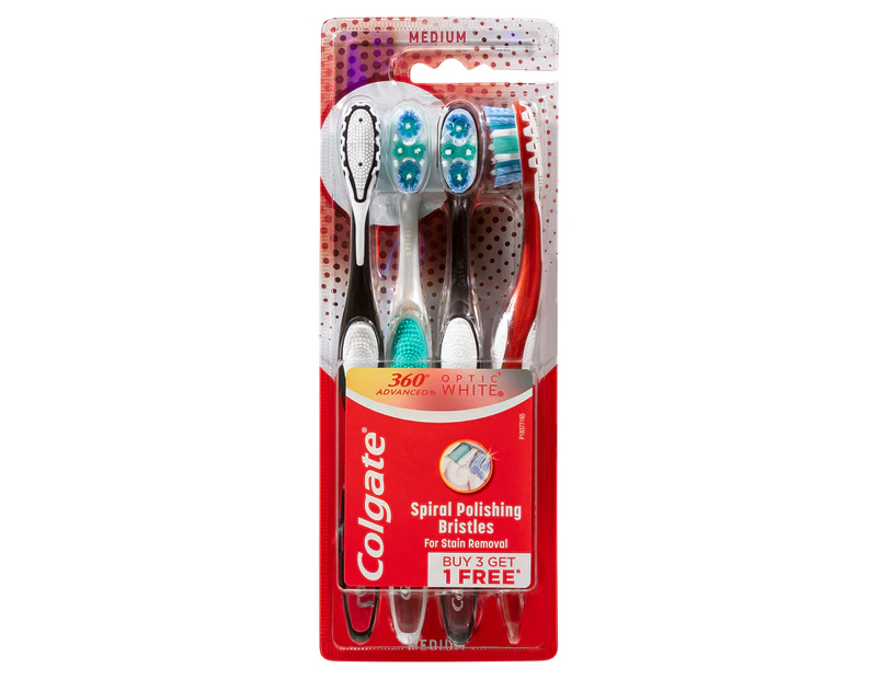 Colgate 360° Advanced Optic White Toothbrush 4pk - Medium