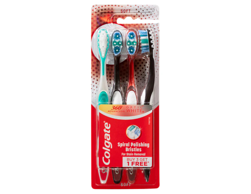 Colgate 360° Advanced Optic White Toothbrush 4pk - Soft