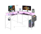 Advwin White L Desk Gaming Desk with Monitor Stand Computer Desk with   LED Lights & Power Outlets Corner Desk with Hooks