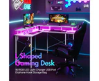 Advwin White L Desk Gaming Desk with Monitor Stand Computer Desk with   LED Lights & Power Outlets Corner Desk with Hooks