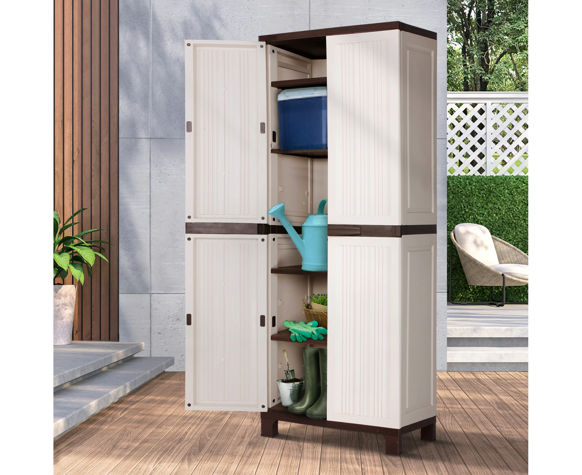 Livsip Outdoor Storage Cabinet Box Garage Garden Cupboard Adjustable Lockable