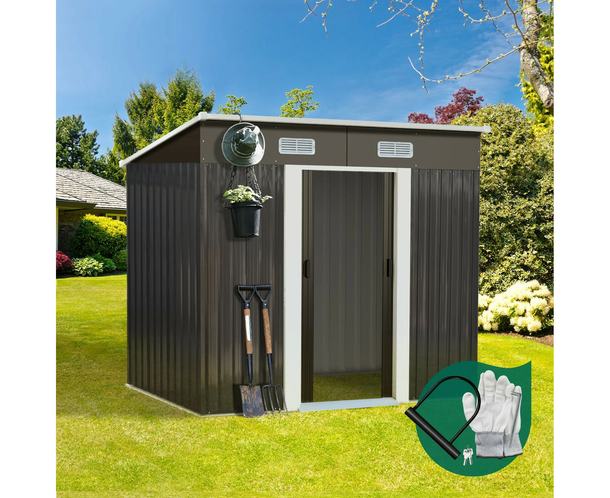 Livsip Garden Shed 1.94x1.21M Outdoor Storage Sheds Workshop Cabin Metal House