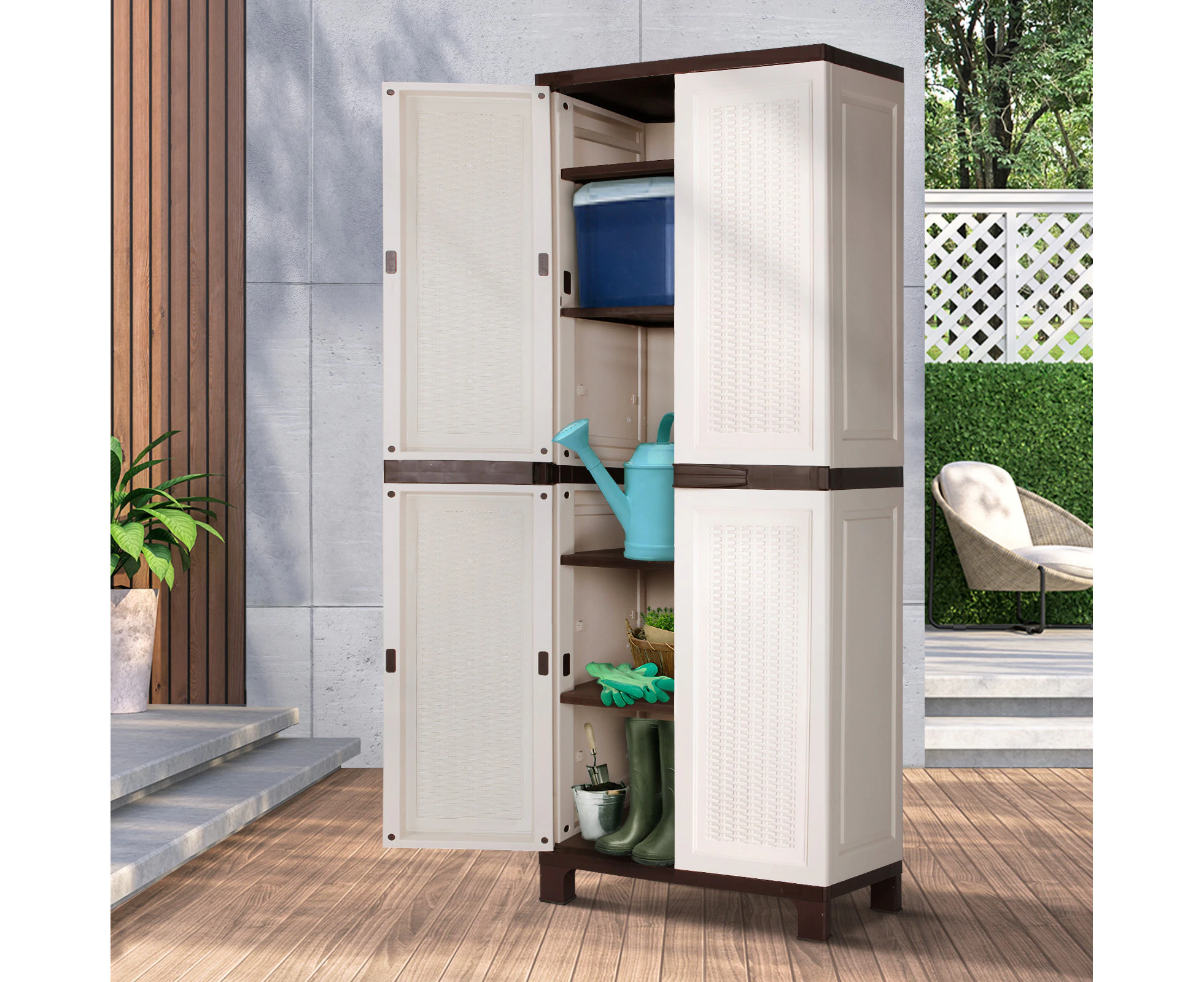 Livsip Outdoor Storage Cabinet Box Garage Cupboard Garden Adjustable Lockable