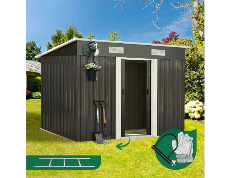 Livsip 2.38x1.31M Garden Shed With Metal Base - Zinc