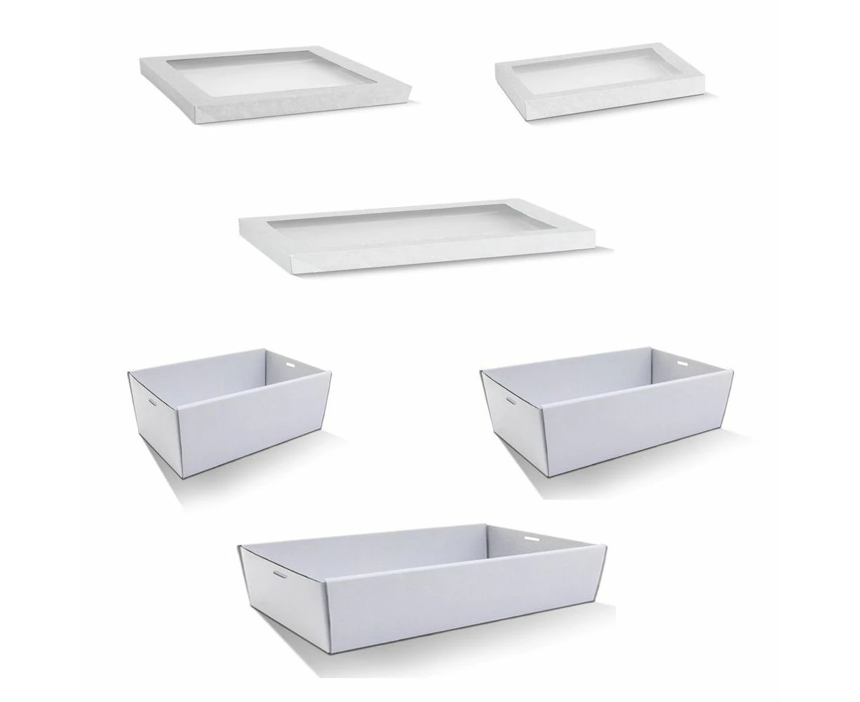 30 X White Disposable Catering Grazing Boxes Trays Clear Frame Lids - Large - White