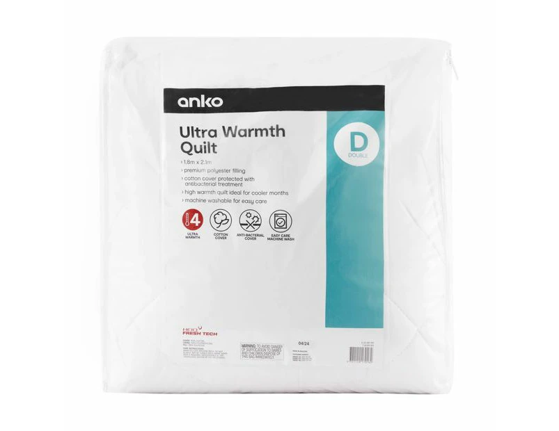 Ultra Warmth Quilt, Double Bed - Anko - White