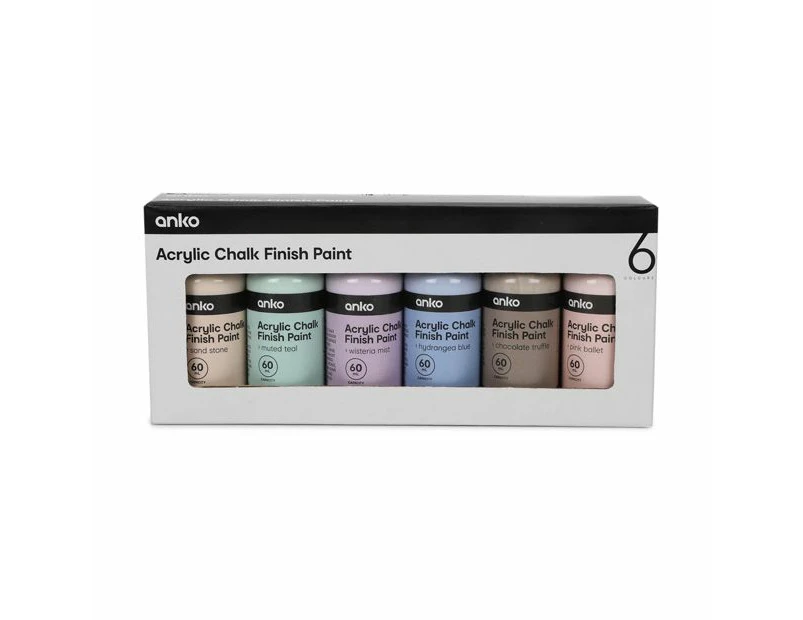 Acrylic Chalk Finish Paints, 6 Pack - Anko