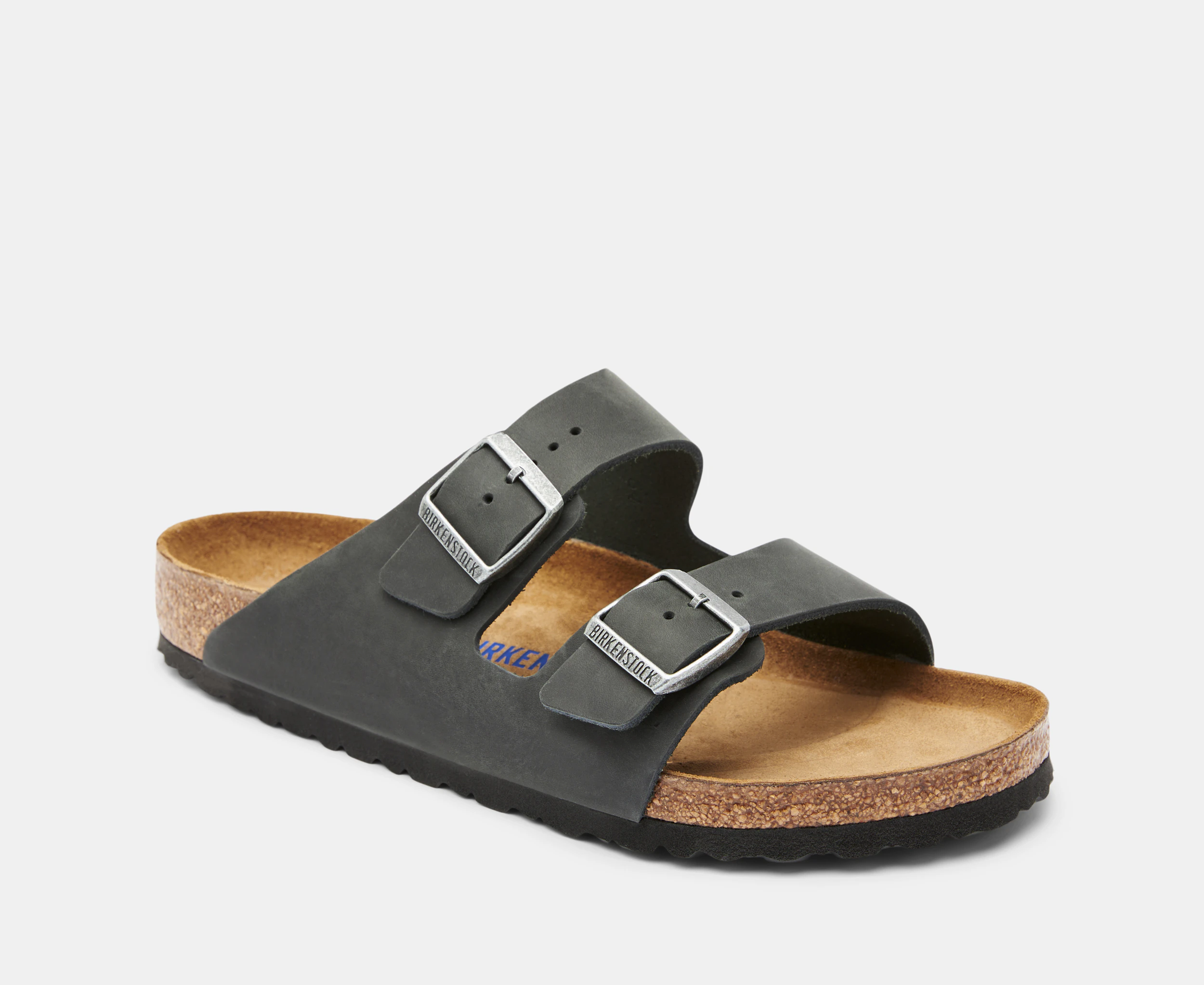 Birkenstock Unisex Soft Footbed Arizona Leather Regular Fit Sandals - Black