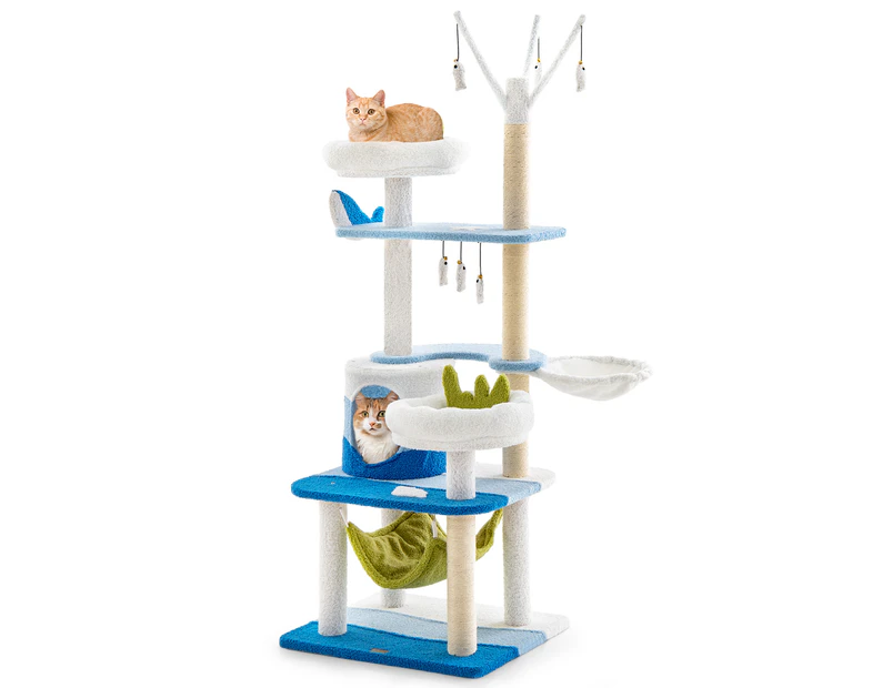 Costway 165cm Cat Tree Scratching Posts Tower w/ Sisal Cover Condo House Blue