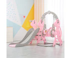 Ufurniture Kids Slide and Swing Set 4 in-1 Toddler Slide Swing Basketball Hoop Indoor Outdoor Playground Pink
